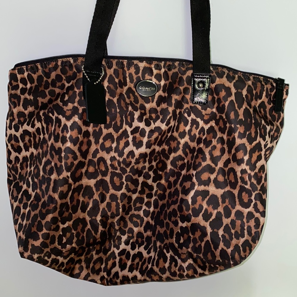 NWT Coach Leopard 14" x 26" Travel Weekender Tote + Cosmetic Bag